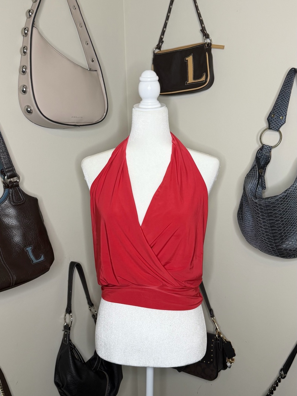 Y2K Moa Moa Backless Halter Top - Red/Orange - Size M